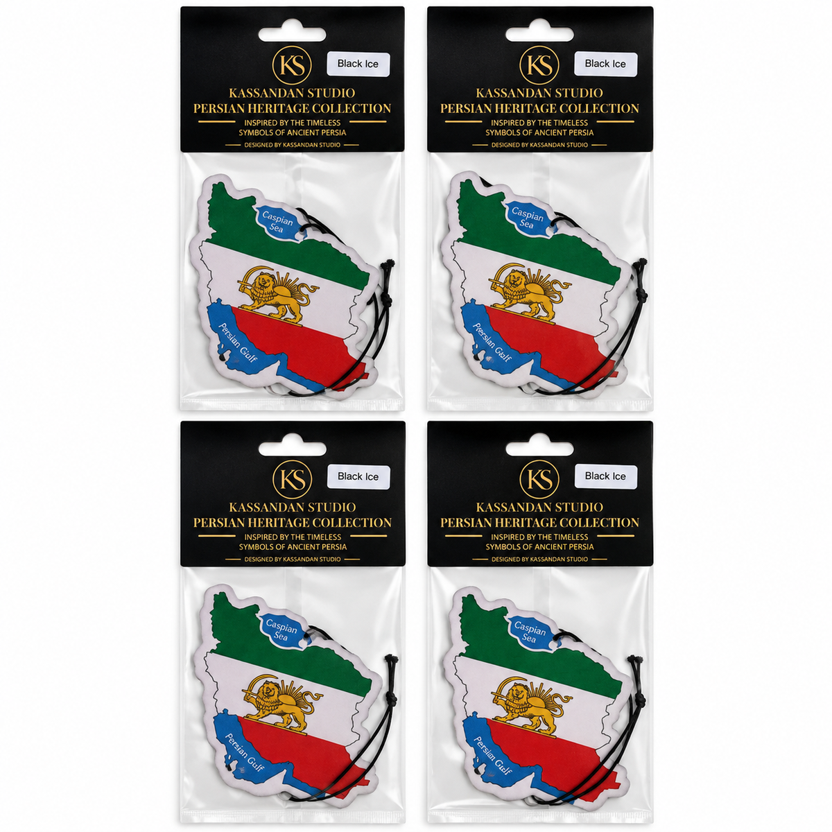 Persian Lion & Sun Iran Map Car Air Freshener – 4 Pack