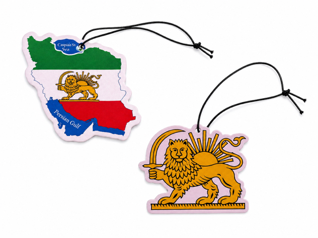 Lion and Sun - Iran's Map Car Air Freshener Set - 4 Pack Hanging Fresheners, 2 different Scents