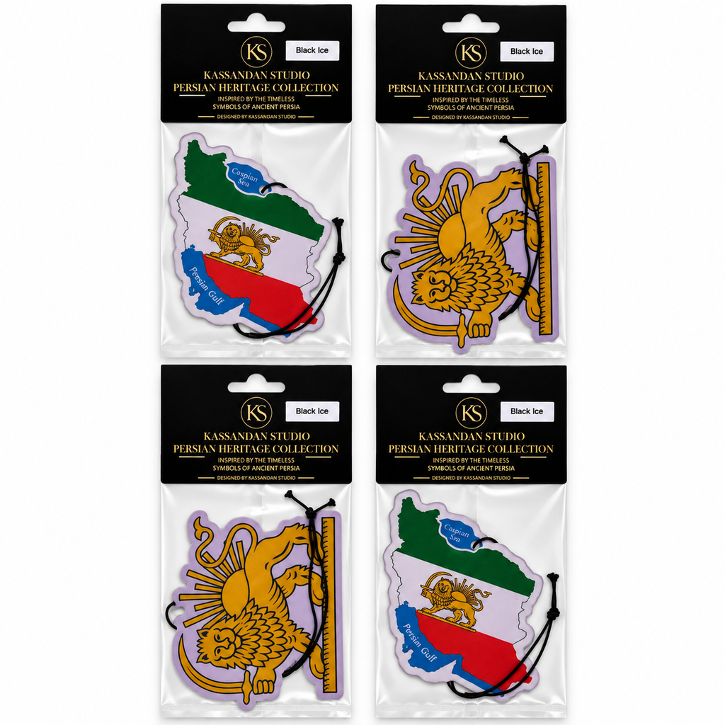 Lion and Sun - Iran's Map Car Air Freshener Set - 4 Pack Hanging Fresheners, 2 different Scents