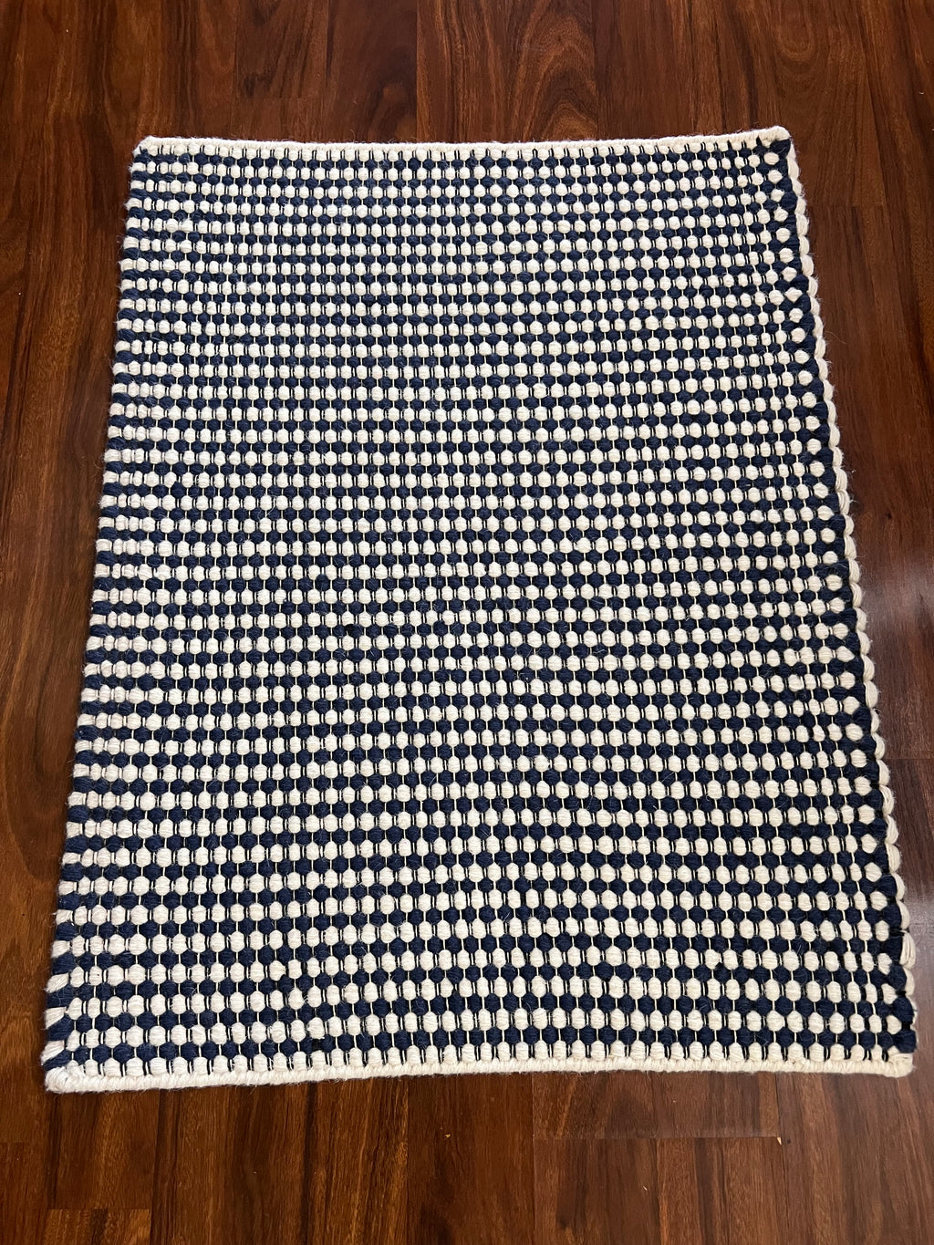 Handmade Navy & White Eye Ball Flatweave Rug – 2' x 3'