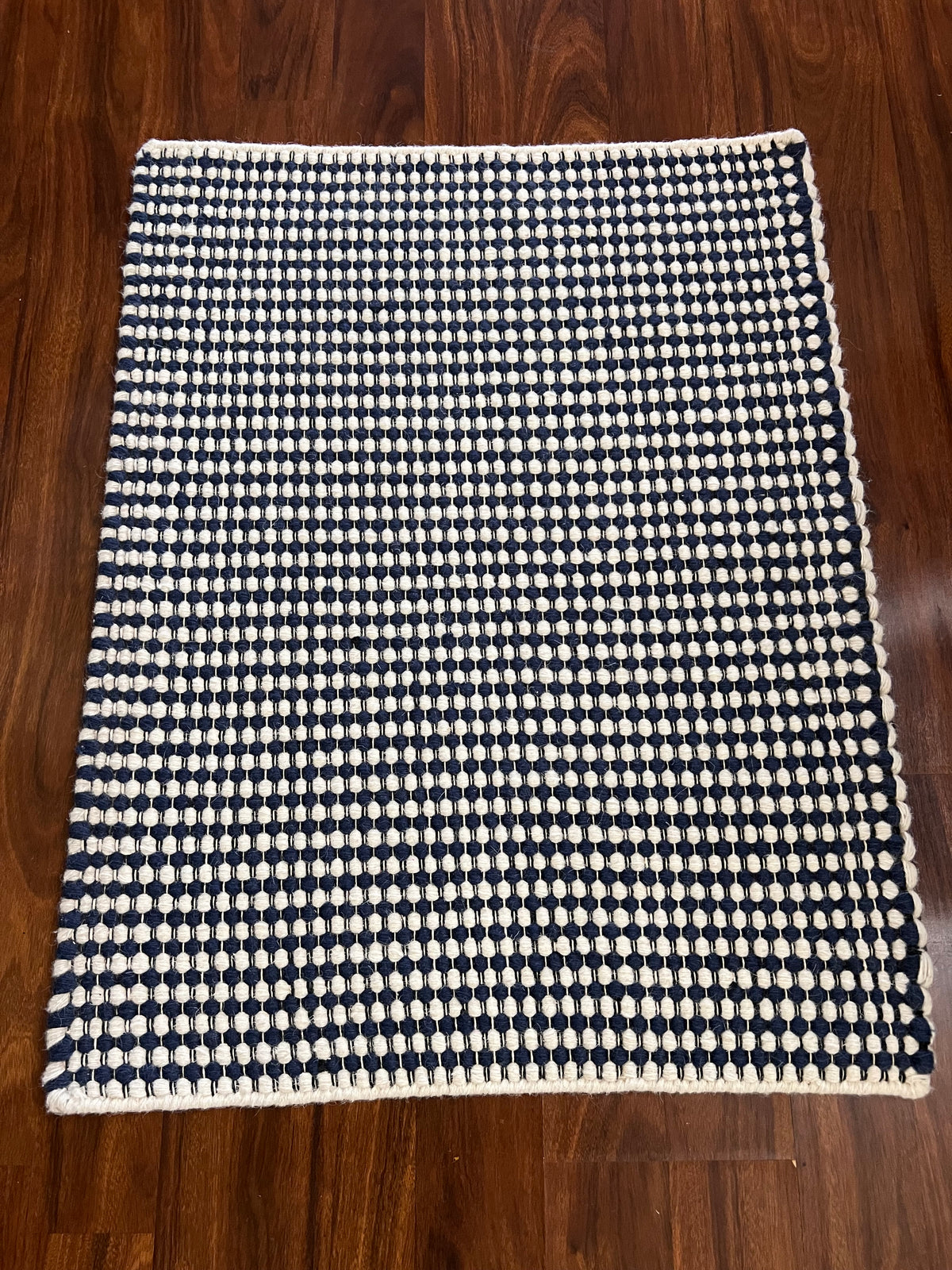 Handmade Navy & White Eye Ball Flatweave Rug – 2' x 3'