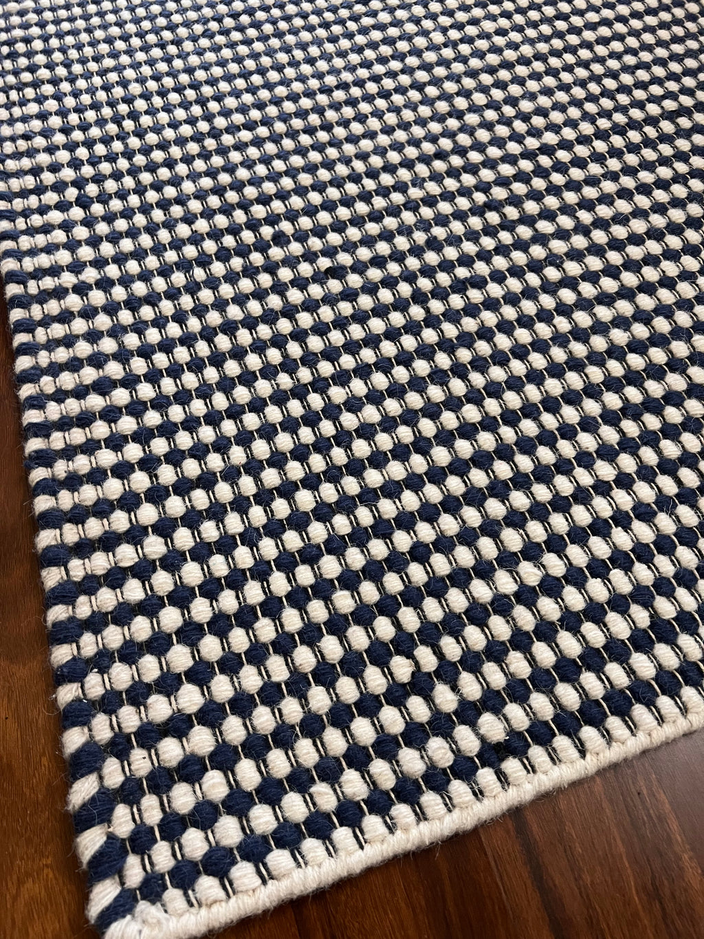 Handmade Navy & White Eye Ball Flatweave Rug – 2' x 3'