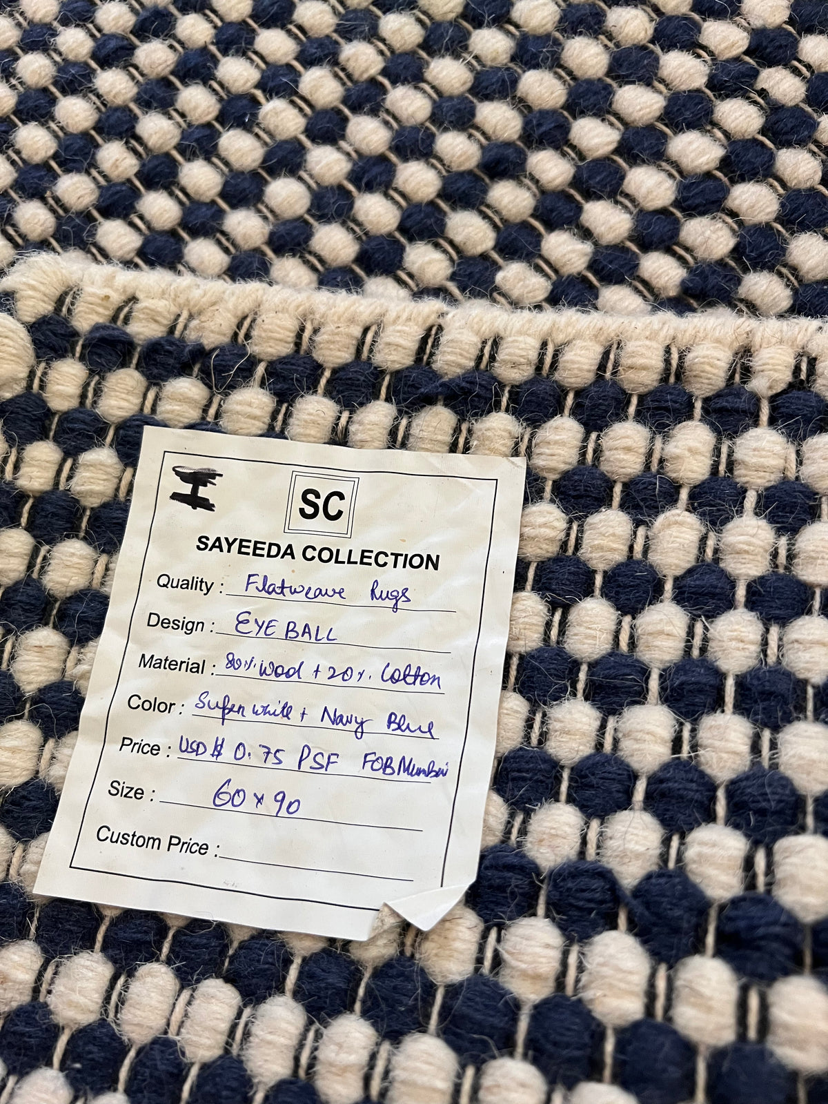 Handmade Navy & White Eye Ball Flatweave Rug – 2' x 3'