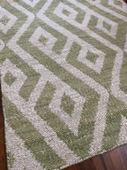 Handmade Olive & Ivory Geometric Wool Rug – 2’ × 3’ | EN-920