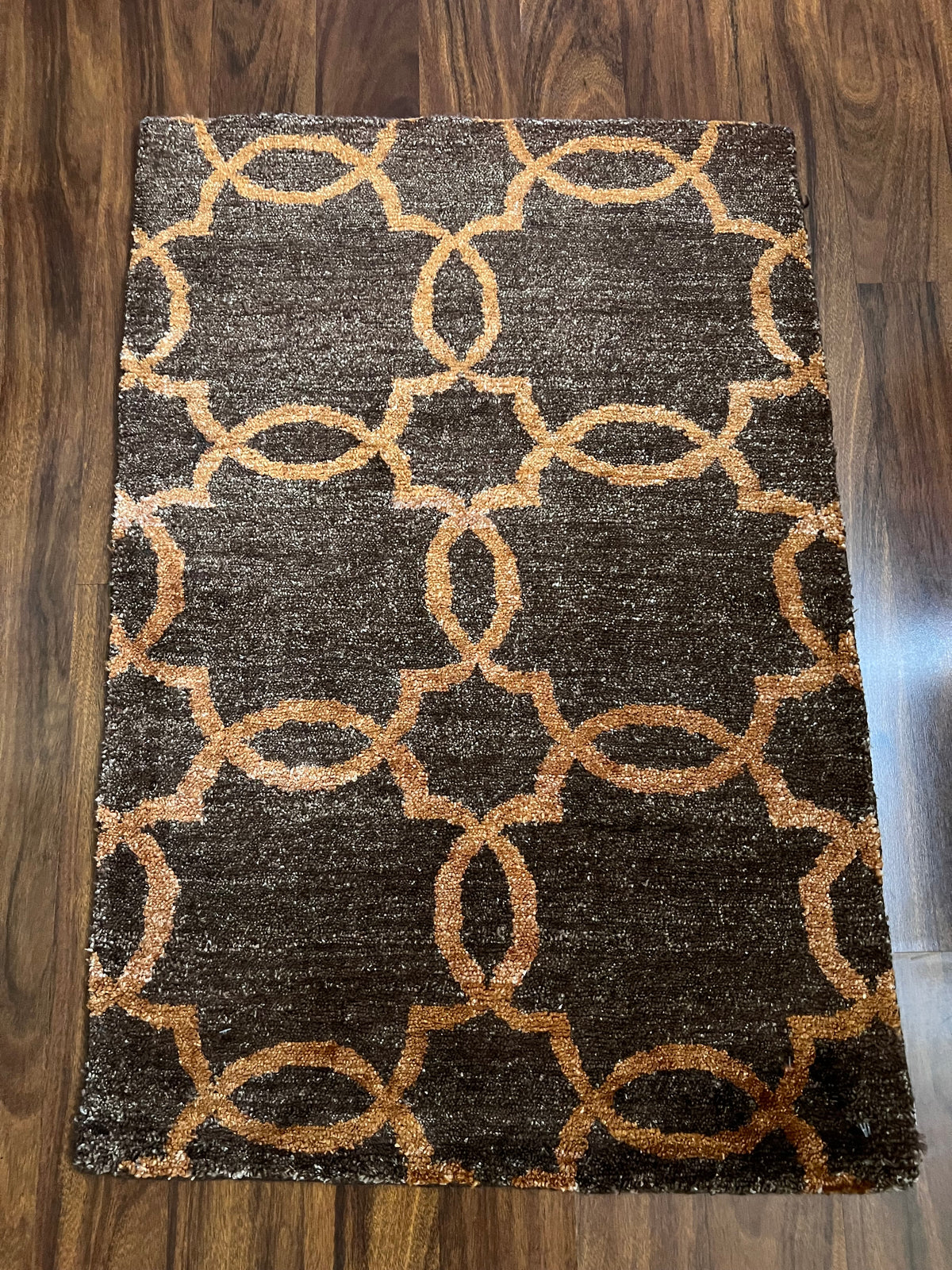Handmade Charcoal & Rust Geometric Accent Rug – 2’ × 3’