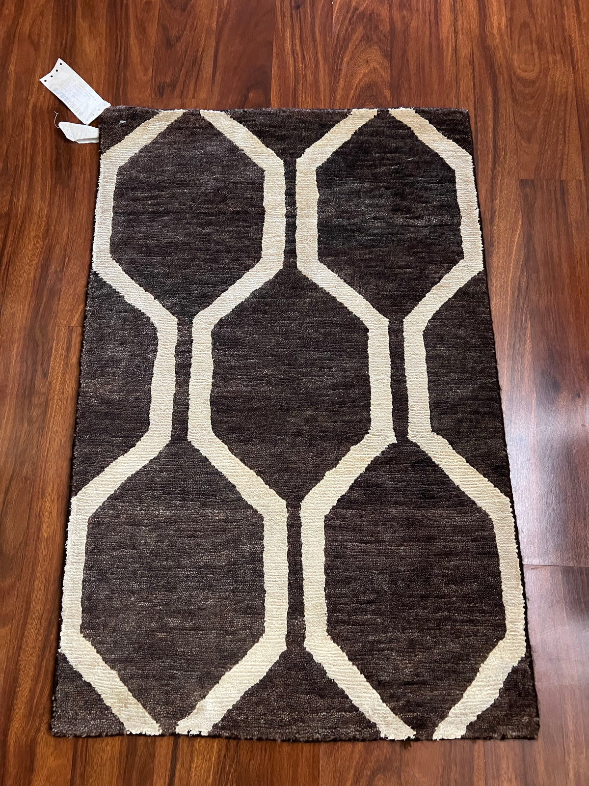 Handmade Black & Ivory Geometric Wool Rug – 2’ × 3’