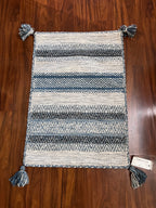 Handmade Canyon Turquoise Geometric Cotton Rug with Tassels – 2’ × 3’