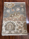 Handmade Blue, Ivory & Rust Floral Accent Rug – 2’ × 3’
