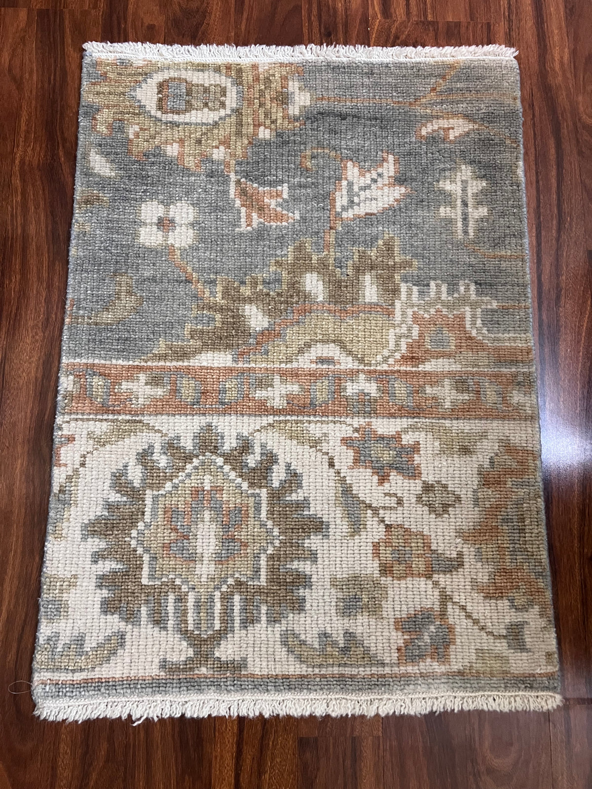 Handmade Blue, Ivory & Rust Floral Accent Rug – 2’ × 3’