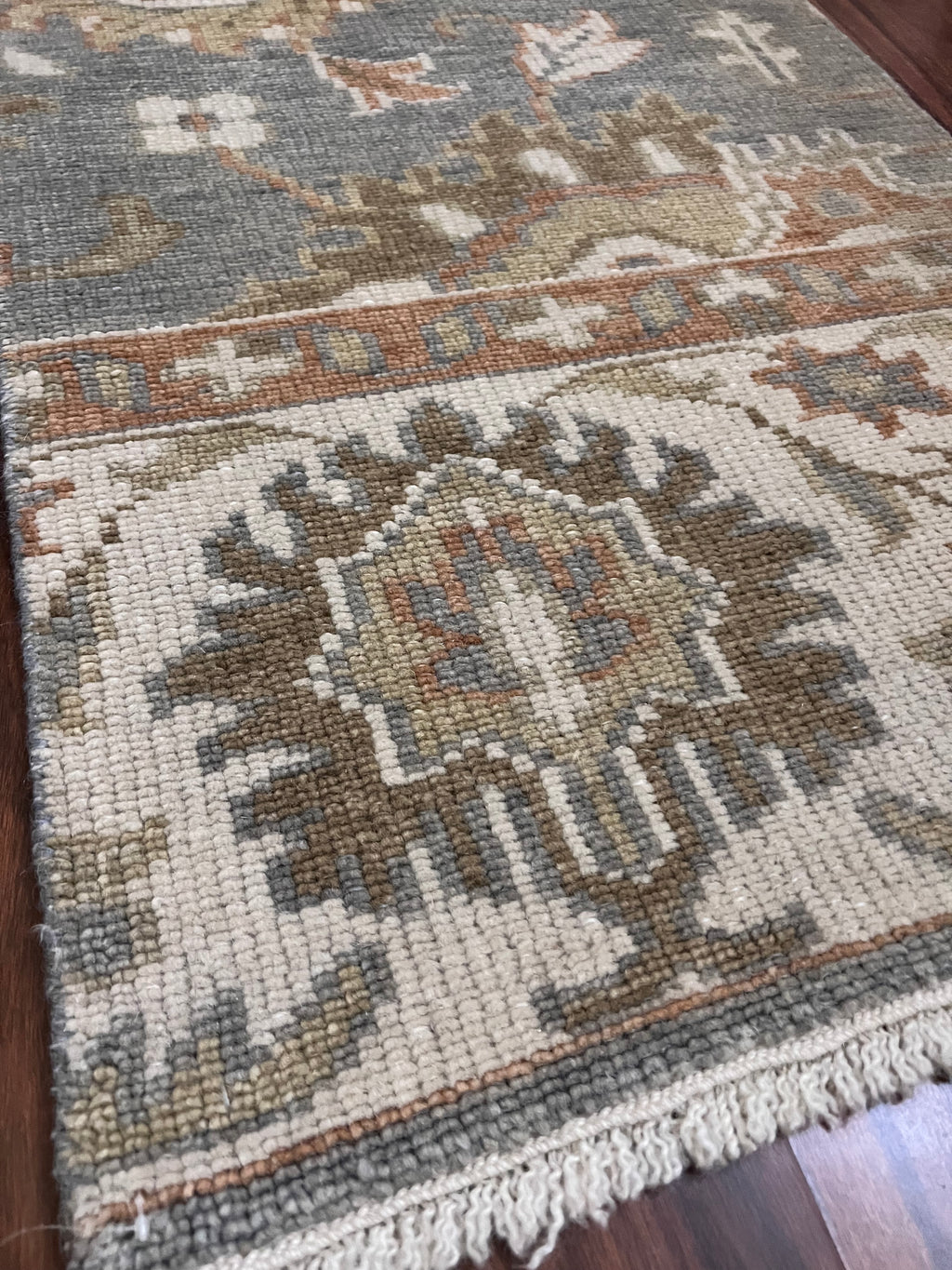 Handmade Blue, Ivory & Rust Floral Accent Rug – 2’ × 3’