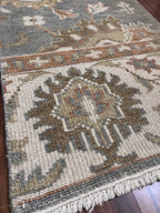 Handmade Blue, Ivory & Rust Floral Accent Rug – 2’ × 3’