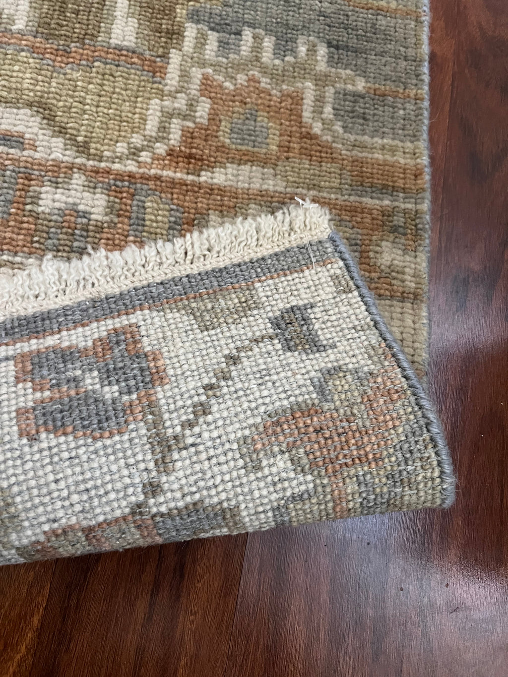 Handmade Blue, Ivory & Rust Floral Accent Rug – 2’ × 3’