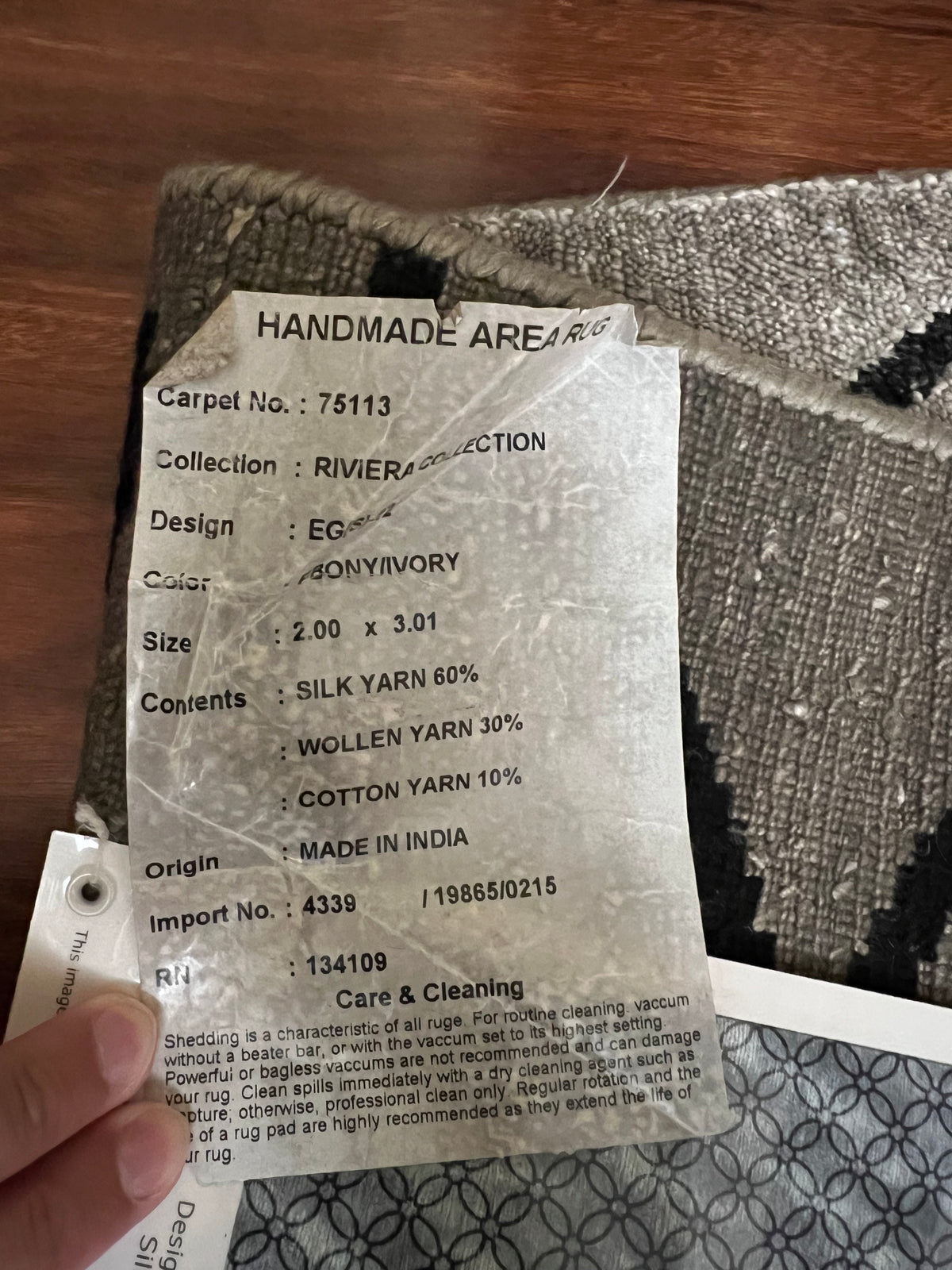 Handmade Ebony and Ivory Geometric Rug – 2’ × 3’ | Riviera Collection