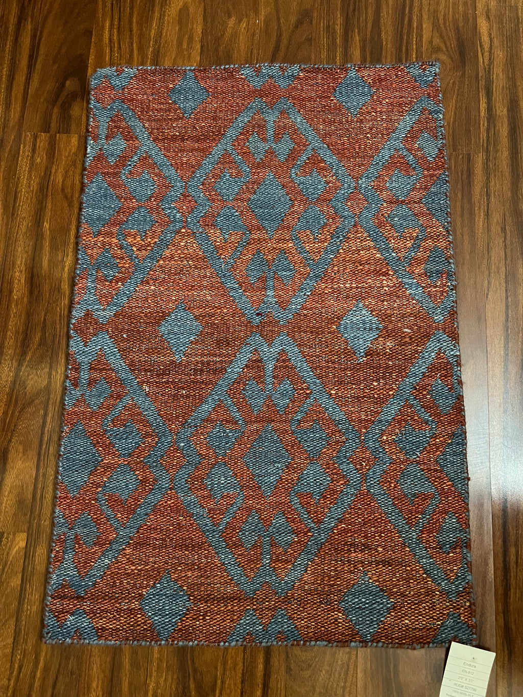 Handmade Blue & Rust Geometric Wool Rug – 2’ × 3’ | Endura EN-912