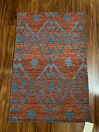 Handmade Blue & Rust Geometric Wool Rug – 2’ × 3’ | Endura EN-912