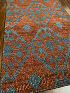Handmade Blue & Rust Geometric Wool Rug – 2’ × 3’ | Endura EN-912