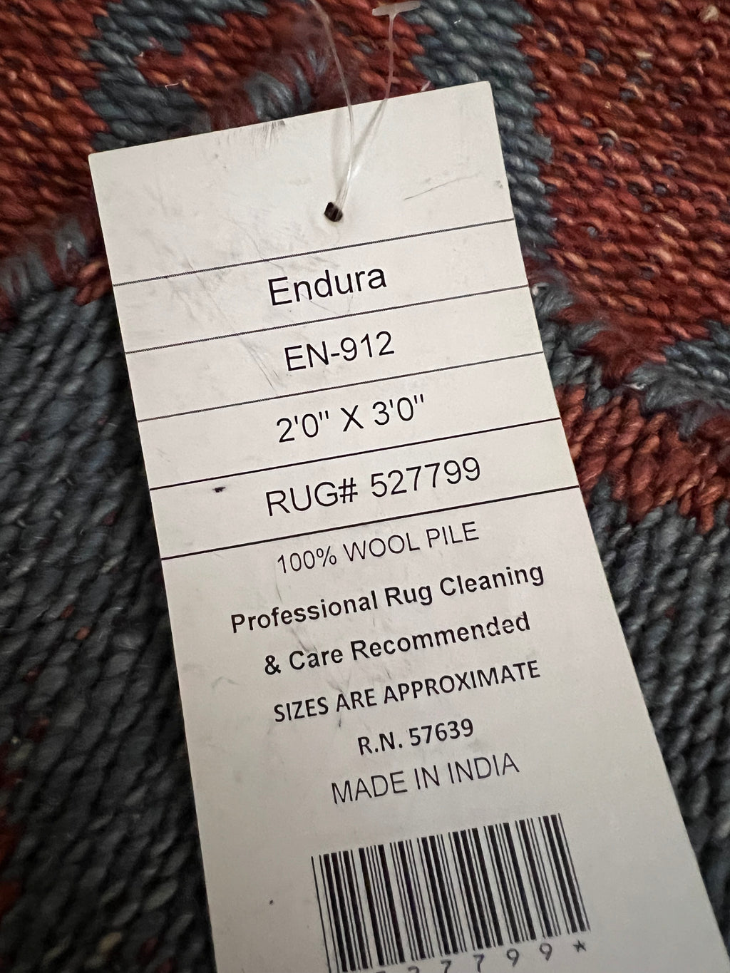 Handmade Blue & Rust Geometric Wool Rug – 2’ × 3’ | Endura EN-912