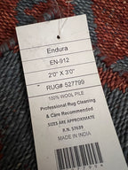 Handmade Blue & Rust Geometric Wool Rug – 2’ × 3’ | Endura EN-912