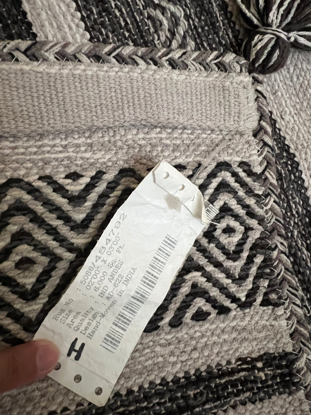 Handmade Black & Ivory Geometric Cotton Rug – 2’ × 3’