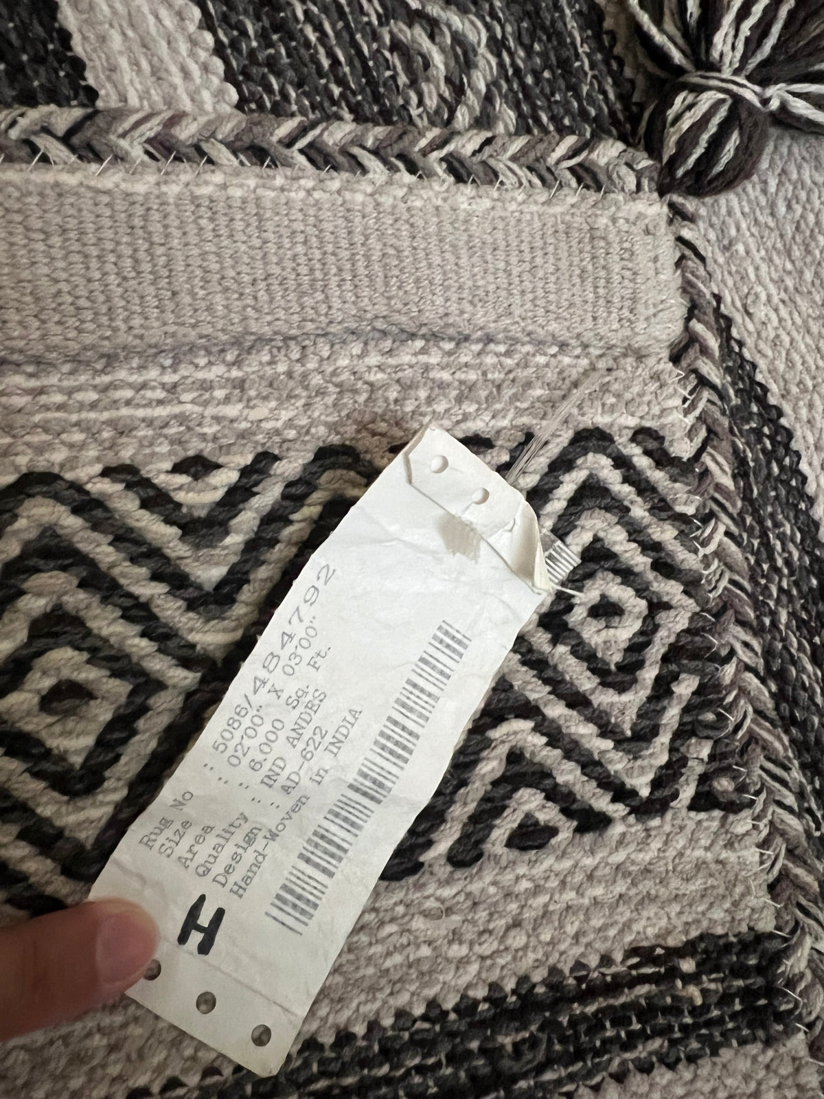 Handmade Black & Ivory Geometric Cotton Rug – 2’ × 3’