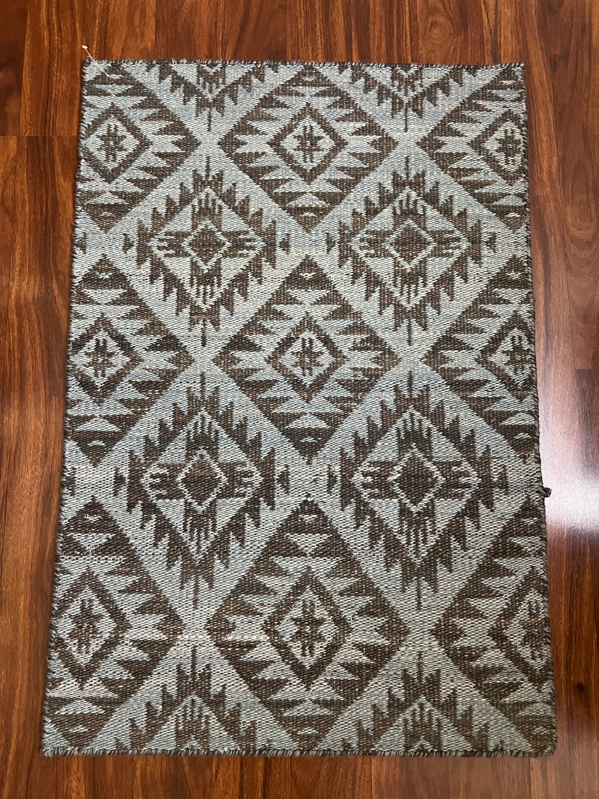 Handmade Brown & Ivory Geometric Diamond Rug – 2’ × 3’