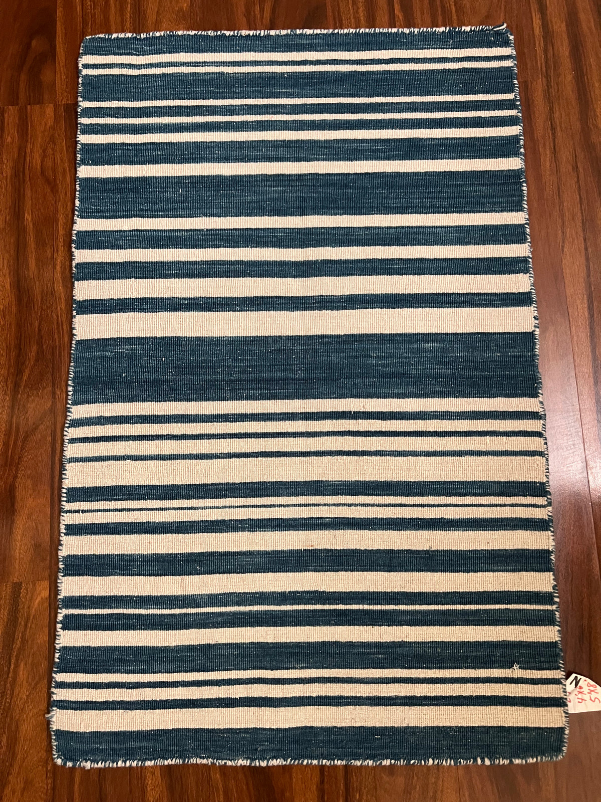 Handmade Black & Cream Striped Flatweave Rug – 2’ × 3’