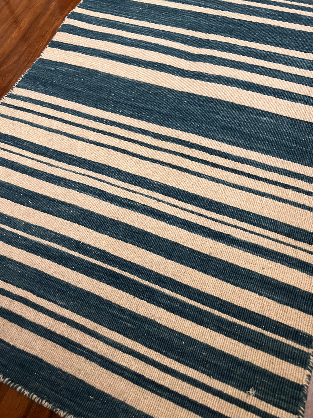 Handmade Black & Cream Striped Flatweave Rug – 2’ × 3’