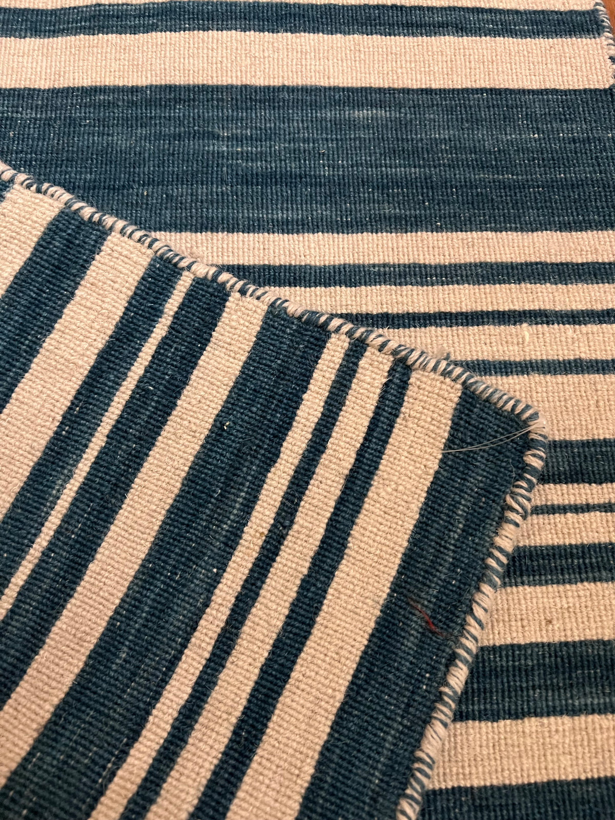 Handmade Black & Cream Striped Flatweave Rug – 2’ × 3’