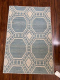 Handmade Blue & Ivory Geometric Rug – 2’ × 3’