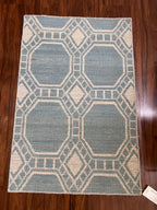 Handmade Blue & Ivory Geometric Rug – 2’ × 3’