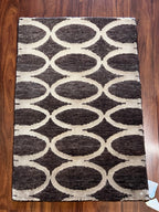 Handmade Brown & Cream Oval Pattern Wool Rug – 2’ × 3’