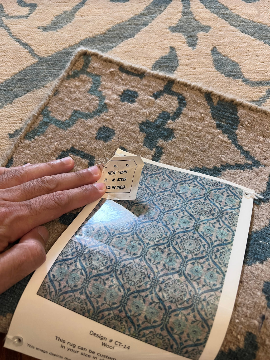 Handmade Blue & Ivory Floral Wool Rug – 2’ × 3’