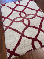 Handmade Ivory & Burgundy Geometric Rug – 2’ × 3’