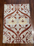 Handmade Light Blue & Burgundy Floral Wool Rug – 2’ × 3’