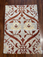 Handmade Light Blue & Burgundy Floral Wool Rug – 2’ × 3’