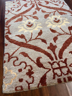 Handmade Light Blue & Burgundy Floral Wool Rug – 2’ × 3’