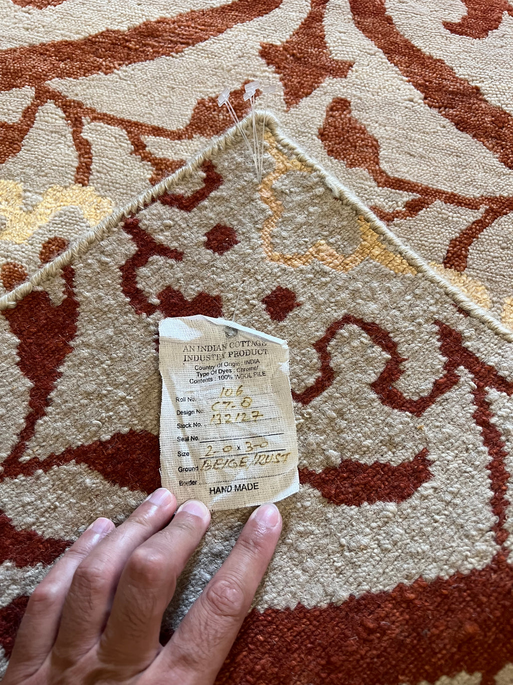 Handmade Light Blue & Burgundy Floral Wool Rug – 2’ × 3’