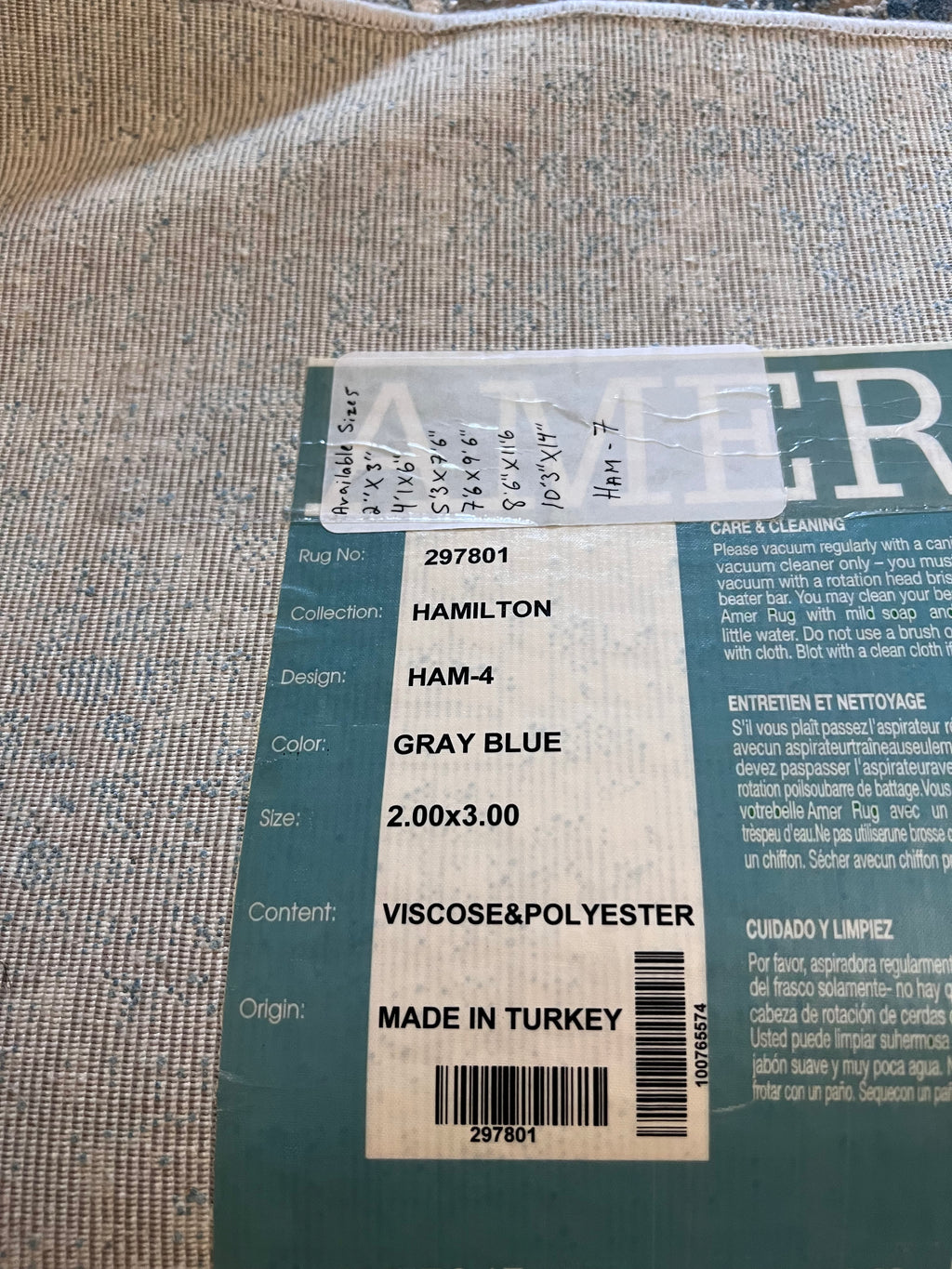Amer Rugs Hamilton HAM-4 Gray Blue Area Rug – 2’ × 3’
