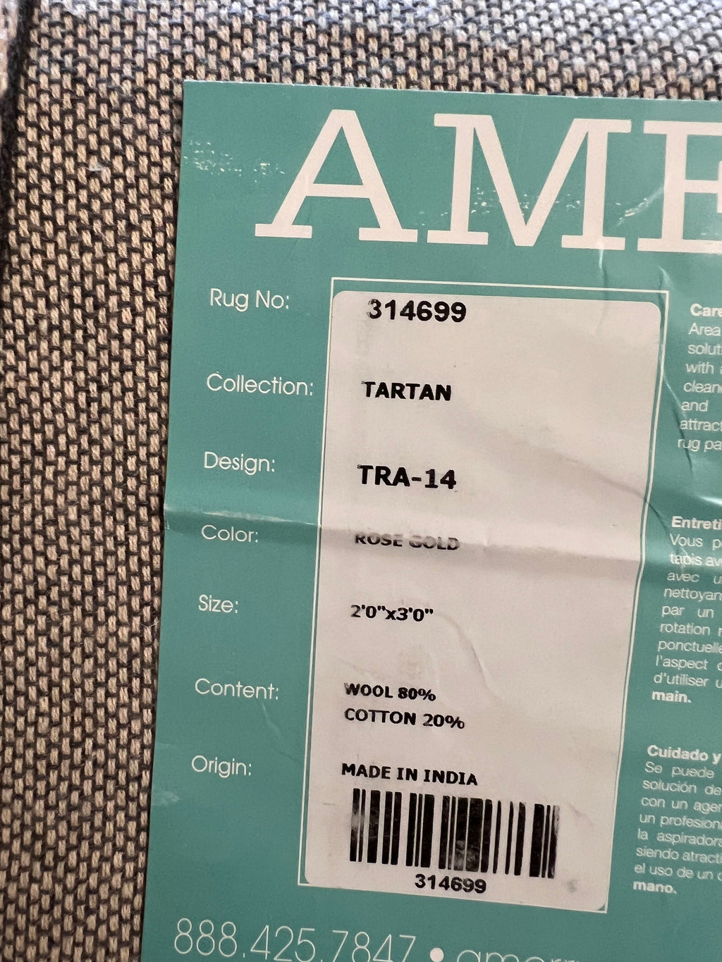 Amer Rugs Tartan TRA-14 Rose Gold Plaid Wool Rug – 2’ × 3’