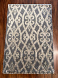 Handmade Charcoal and Ivory Ornate Diamond Accent Rug – 2’ × 3’
