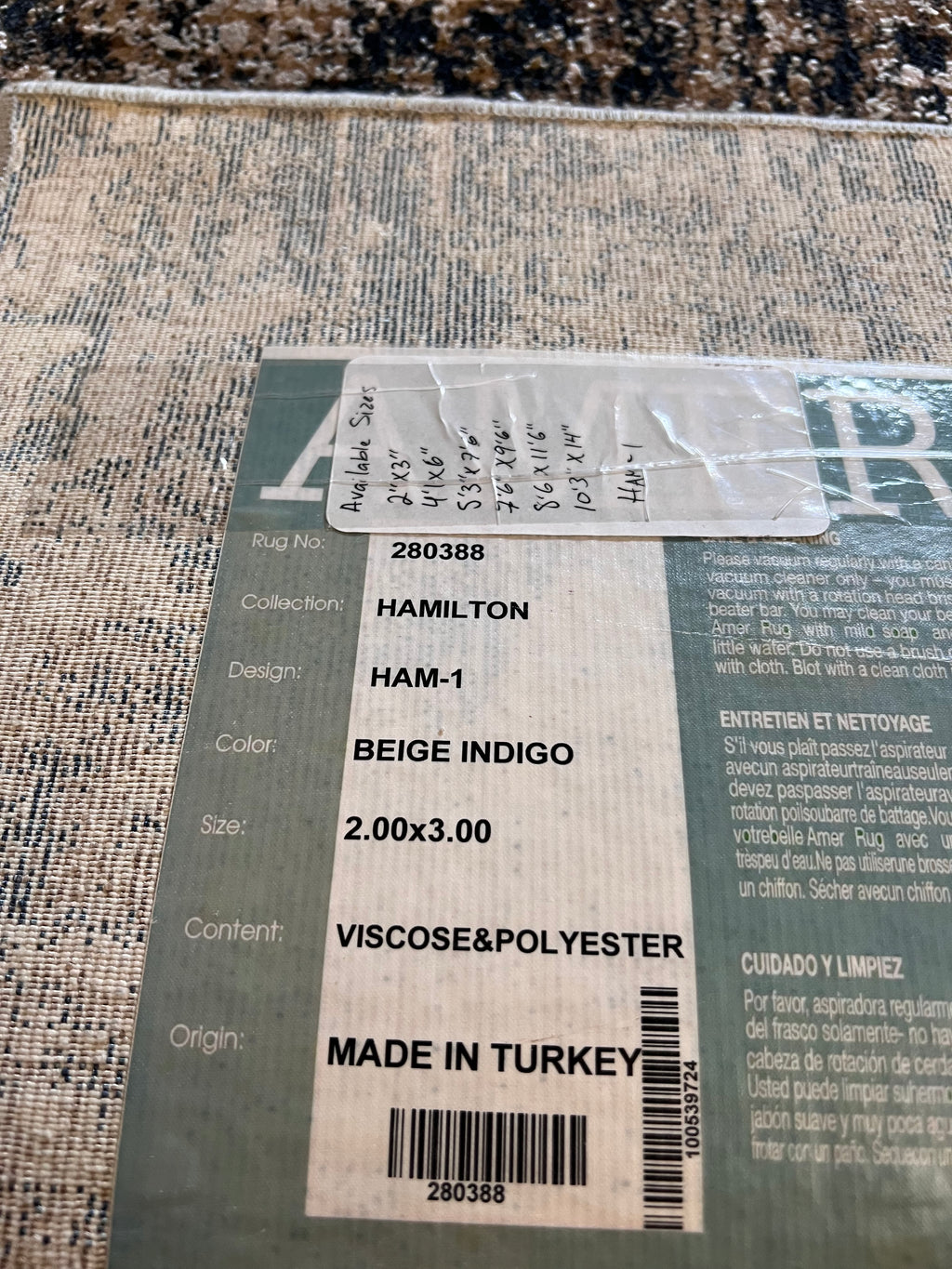 Amer Rugs Hamilton HAM-1 Beige Indigo Area Rug – 2’ × 3’
