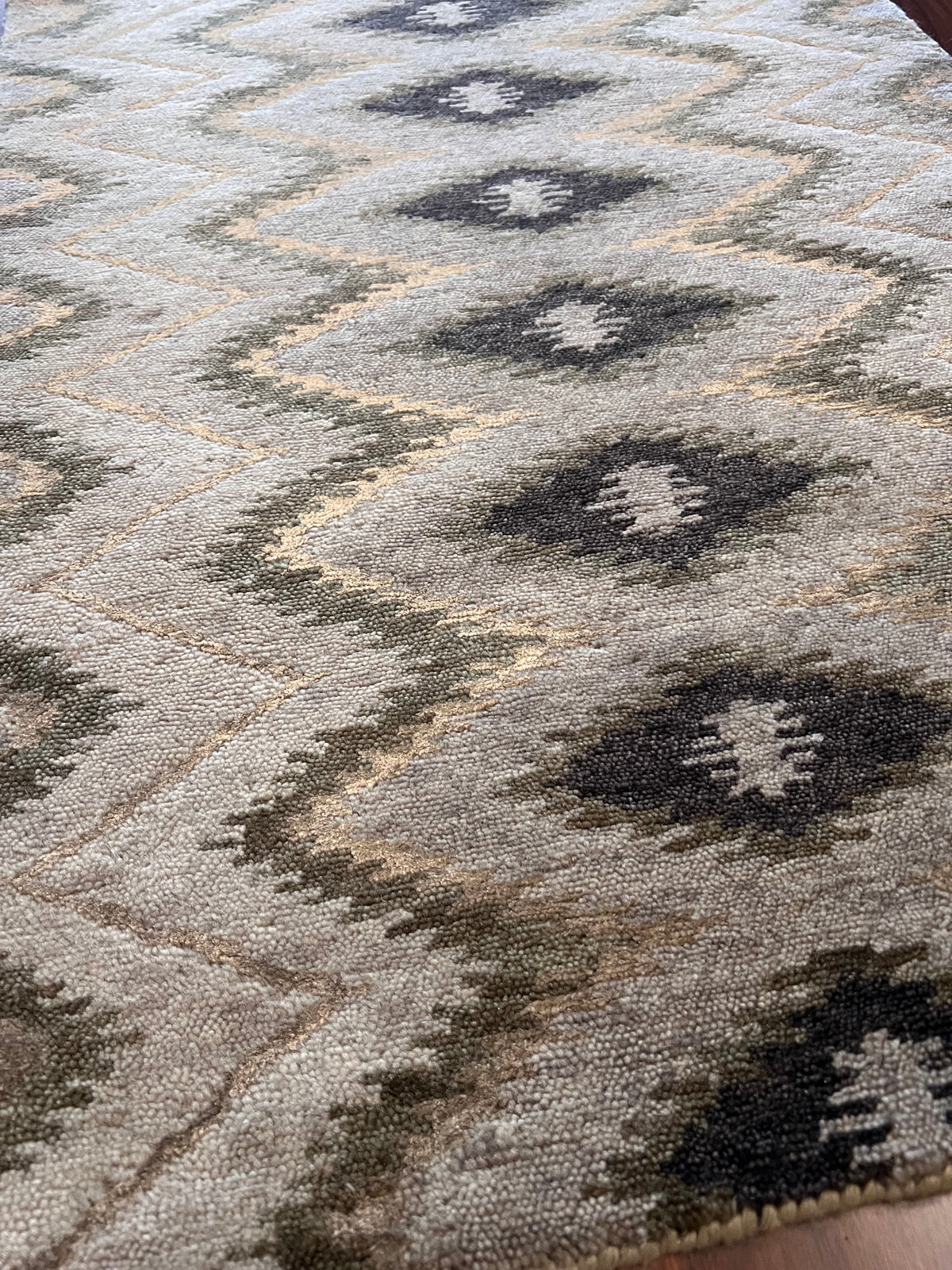 Handmade Ivory & Brown Geometric Accent Rug – 2’ × 3’