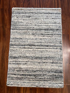 Handmade Silver Gray Wool & Cotton Accent Rug – 2’ × 3’