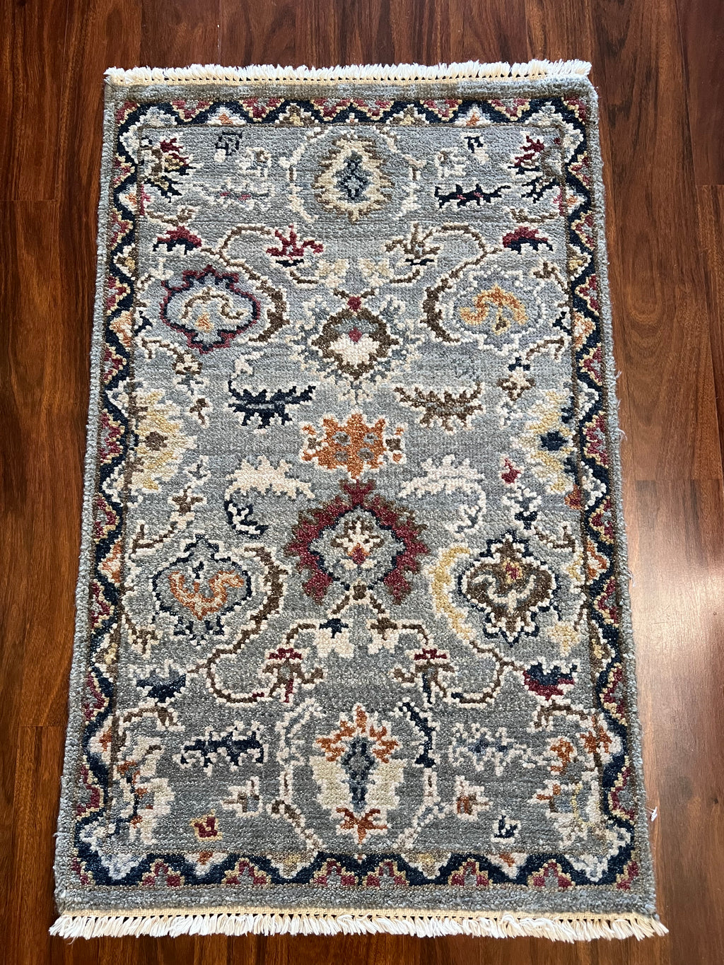 Handmade Ice Blue & Midnight Blue Floral Accent Rug – 2’ × 3’1”