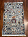 Handmade Ice Blue & Midnight Blue Floral Accent Rug – 2’ × 3’1”