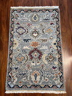 Handmade Ice Blue & Midnight Blue Floral Accent Rug – 2’ × 3’1”