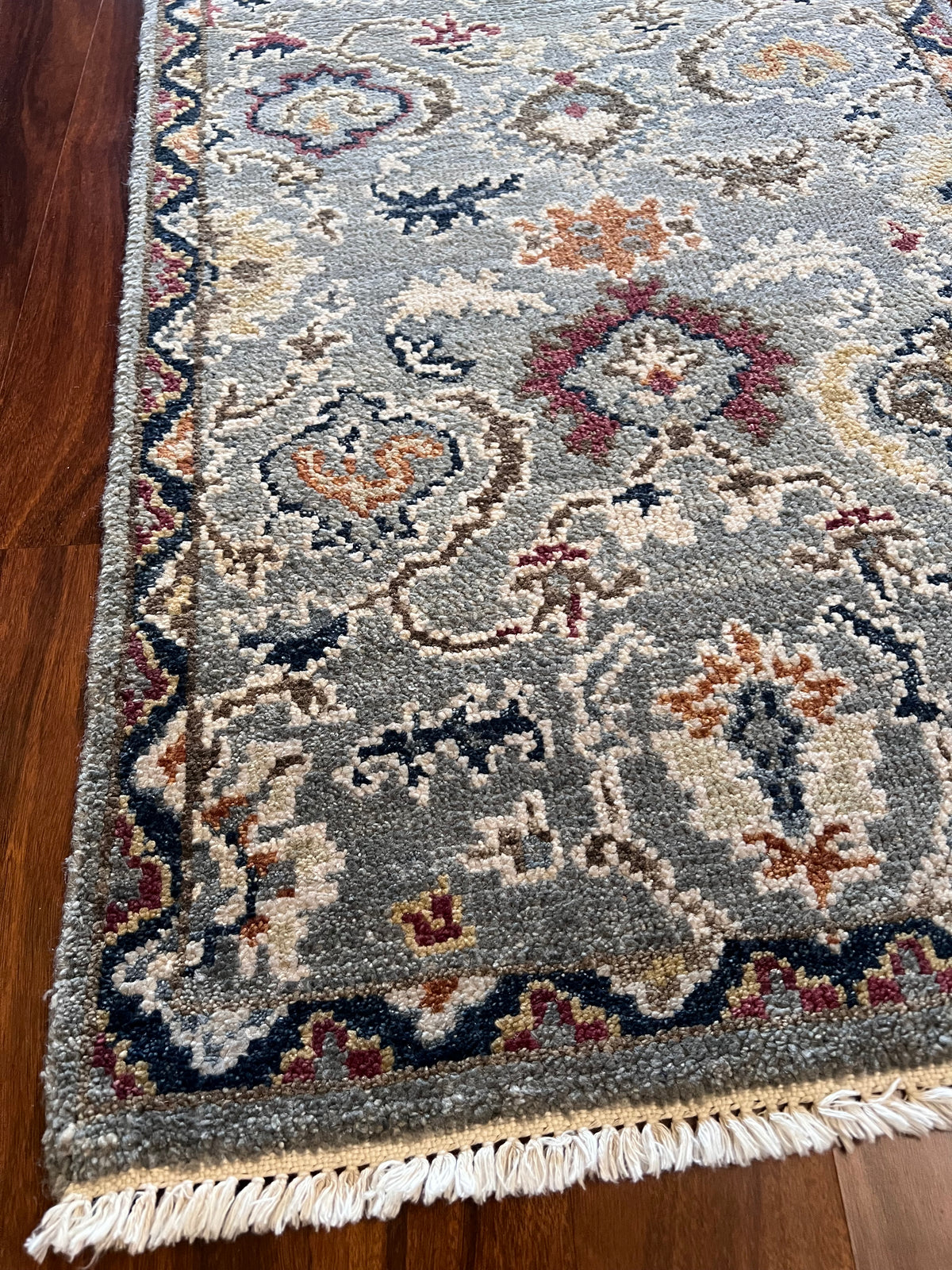 Handmade Ice Blue & Midnight Blue Floral Accent Rug – 2’ × 3’1”