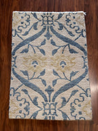 Handmade Cream & Blue Floral Accent Rug – 2’ × 3’