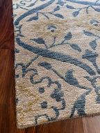 Handmade Cream & Blue Floral Accent Rug – 2’ × 3’