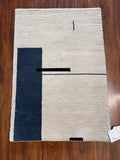 Handmade Ivory & Navy Wool Accent Rug with Abstract Lines – 2’ × 3’